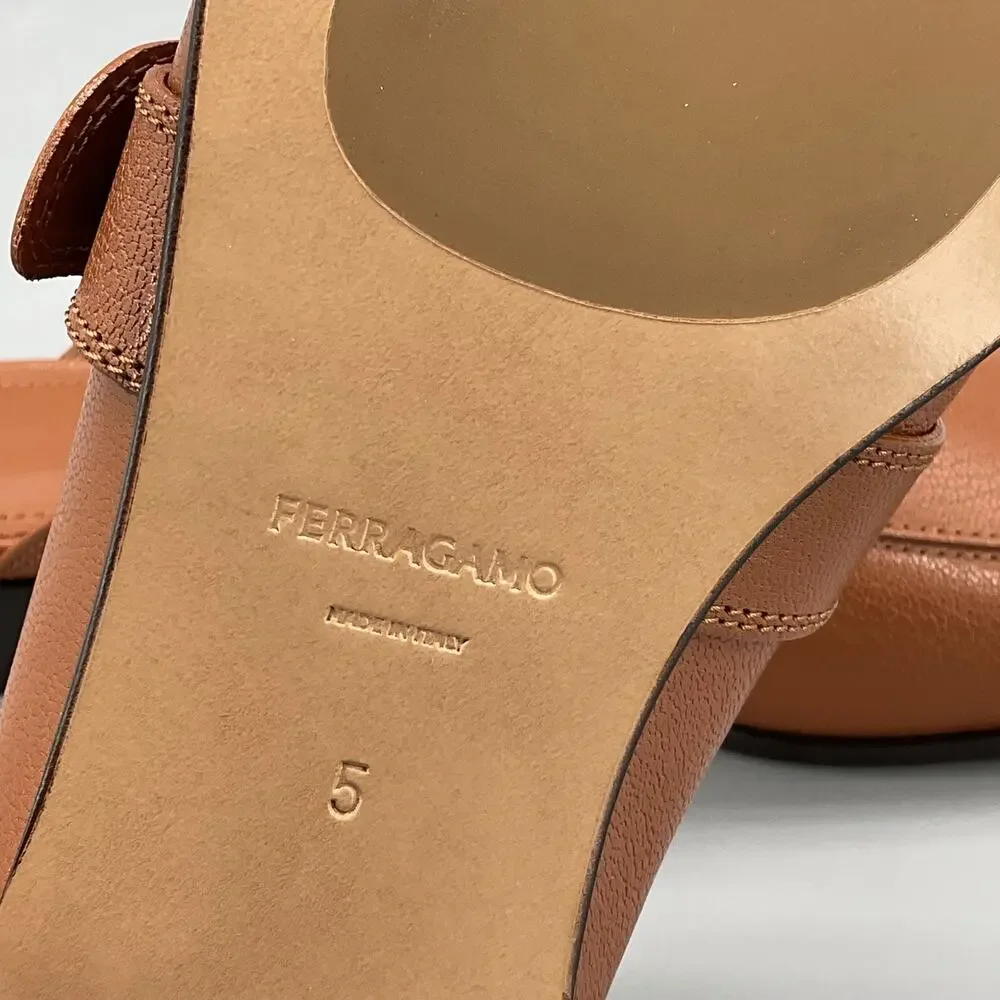NEW Ferragamo Women’s Mavira Gancini Loafer Mules Brown Size 5C